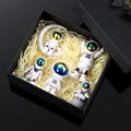 Set di 5 statuette di astronauti con luna in una scatola regalo nera per decorazione - Set Scatola Regalo da 5 Pezzi Testa Grande Sfumato