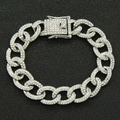 Bracciale cubano da uomo in argento con pavé di strass completo su sfondo nero strutturato - 7 pollici / Argento