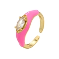 Detail of an adjustable gold ring featuring pink enamel and an oval-shaped center stone - Rose Red Marquise Style