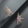 Elegant rose gold starburst earrings with central pink stone and pavé zircon accents - Pink Diamond Starburst / Rose Gold
