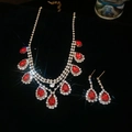 12-Rhinestone Oval Waterdrop Tassel Earrings Necklace Set