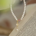 Elegant lavender freshwater pearl bracelet with pink gemstone bead and 14K gold accents - Pearl Necklace with Rhinestone Pendant (J-e-023)