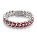 Mens Cuban link chain bracelet in stainless steel with vibrant red enamel accents - Red Style (KB157833-KJX)
