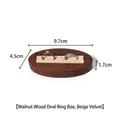 Walnut wood double ring display stand with beige velvet insert 9.7x4.5x1.7cm - Walnut Oval Ring Holder - Beige Velvet