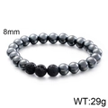 Men's 8mm grey hematite and black lava stone beaded stretch bracelet with 29g weight - Hematite and Volcanic Stone (KB109612-Z)