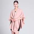 Women's chic pink knit poncho cape cardigan with soft texture for fall and winter style - One Size / Pink