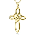 Elegant gold Celtic knot heart cross necklace with box chain and polished finish - Gold