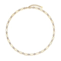 Golden paperclip link necklace with white zircon stones and small heart pendant charm - Standard Length / Gold Moissanite