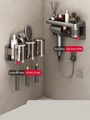 Gunmetal grey wall-mounted toothbrush holder with three cups and a hair dryer rack - Combo Set - 3 Person Hair Dryer Holder + Toothbrush Rack