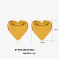 Pendientes de corazón en acero inoxidable chapado en oro de 18K con medidas 3,2cm - Pendientes de Botón de Corazón Pulido - Dorado