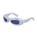 Silver oval Y2K sports sunglasses with thick frames and textured temple details - Ceramic Silver Full Grey