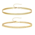 Gold layered butterfly bracelet set with flat snake bone chain and Cuban link chains - Golden Snake and Cuban Chain Necklace Set