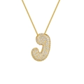 Macro shot of 18K gold plated letter J pendant with pavé cubic zirconia on a fine chain - Letter J / Gold