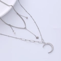 Collana d'argento a tre strati con mezzaluna, stelle, perle e zirconi incastonati - Color Acciaio