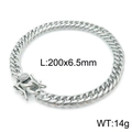 Pulsera de cadena cubana plateada de 6,5mm con cierre de cabeza de tigre en acero fino - 20cm / Pulsera de Cadena Curb Color Acero (KB144937-Z)