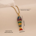 Gold stainless steel fish necklace with colorful enamel pendant and product dimensions - Vibrant Colorful Koi (6#)