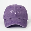 Detailed embroidery of white Mama text and small heart on purple washed baseball cap - Purple