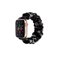 Scrunchie Apple Watch band with grey floral pattern on black fabric finish - 38/40mm S Size Black Plastic Connector / Black Background Grey Floral