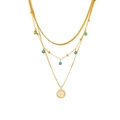 Collana multistrato dorata albero della vita con ciondolo turchese e catena a serpente - Oro