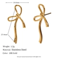 18K gold plated stainless steel bow earrings with elegant ribbon design for women - Irregular Sweet Bowknot Stud Earrings-Gold