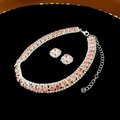 Conjunto de joyas con colgante cuadrado de gema rosa y pendientes de botón a juego - Juego de 2 Piezas Rosa (Pendientes + Collar)