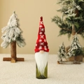 Christmas gnome wine bottle cover with red snowflake knitted hat and white beard decoration - Red