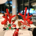 Christmas hair clips featuring red antlers and glittery Santa Claus on black clip set - 7# Christmas Hair Clip - Red Antler Snowflake Snowman Pair