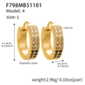 Golden stainless steel hoop earrings featuring double rows of gradient zircon stones - Black Zirconia Earrings - Large