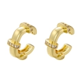 Macro detail of U-shaped gold plated ear cuffs featuring multi-row inlaid cubic zirconia - VE930 Pave Row Style Gold