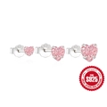 Three-piece set of S925 sterling silver heart stud earrings in pink finish - 925 Silver / Platinum Color-Pink Stone