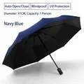 Automatic navy blue folding umbrella with black UV coating and 97cm diameter - 8-Rib Automatic Black Glue / Navy Blue-Black Glue