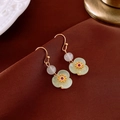 Chinesische Ohrringe mit Naturstein, Blumenanhänger und goldenen Metallhaken für Damen - 1# Ohrhaken - Gold - Blume (Echt Vergoldet)