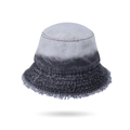 Cappello da pescatore in denim grigio sfumato con bordi sfilacciati in foto studio - Nero