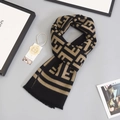 Men's wool scarf featuring classic black and brown interlocking geometric patterns and fringes - Interlocking Jacquard Texture (TK121) / 180*30cm