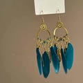Bohemian gold hollow ring earrings with dark blue feathers and vintage beads - High Quality Bohemian (217#)