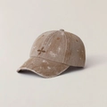 Brown washed vintage baseball cap with white splatter paint and X embroidery on the side - One Size / Wilderness Denim Brown