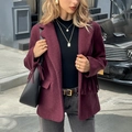 Elegante cappotto lungo in lana rosso vino con frange in stile street urbano - S / Borgogna