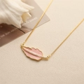 Pink enamel leaf pendant necklace with white zircons on a delicate gold box chain - Light Pink