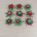 Addobbi natalizi a forma di fiocco di neve e fiori glitterati con perle su legno - Set 03