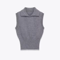 Women's grey polo knit vest with classic collar and sleeveless ribbed waist design - S / Space Gray