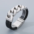Pulsera para hombre de acero inoxidable 316L y cuero negro con eslabones de cadena cubana - Color Acero (KB43029-D)