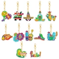 12-piece DIY 5D diamond painting keychain set featuring colorful Mexican Fiesta motifs - QS002 (12-Piece Set) Double-Sided
