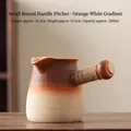 1200ml orange and white ceramic tea pot with side handle and twine wrap detail - 40oz / Large Round Handle Jar Pot Gradient (1200ml) / 21.2cmx13.5cm