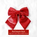 Red sequin Christmas bow decoration, 21x24cm glitter ornament for festive trees - Sequin Pearl Red Bow