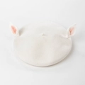 Cute white wool felt beret with 3D animal ears and pink inner detail for autumn - M (56-58cm) / White/White Rabbit Ears