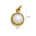 Macro shot of 5x7mm round pearl pendant with golden base showing precise dimensions - White Shell
