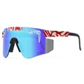 Outdoor cycling sunglasses with blue mirrored lens and red white camo frame UV400 - Blue Mirrored Lens - Red White Camo Frame (C43)