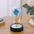 Eternal blue gold foil rose in glass dome with black base for desk decor - Eternal Flower + Plastic Dome + LED String + Box / Sky Blue