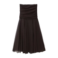 Vestido midi palabra de honor marrón café con corpiño plisado y falda fluida de gasa - XS / café