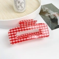 Elegant red and white checkered claw clip with subtle glitter finish for women - 10.5cm / Red